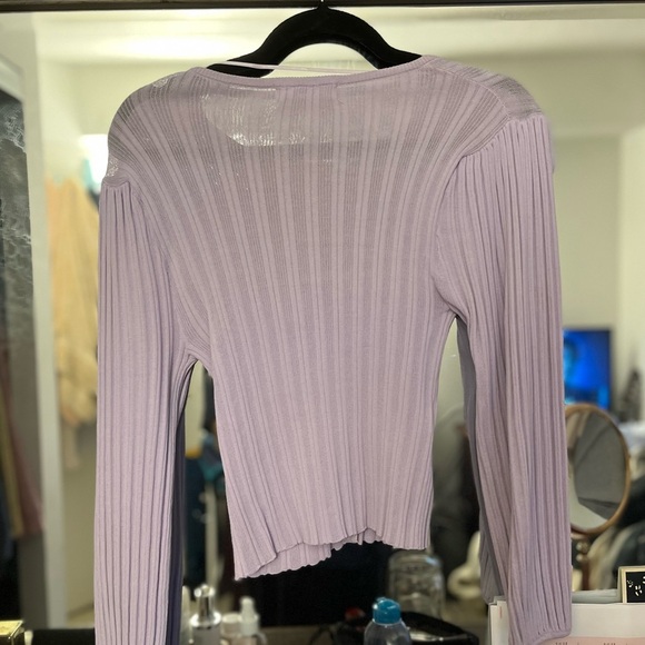 MANGO Ribbed Viscose Balloon Sleeve button Cardigan in purple - Picture 2 of 10